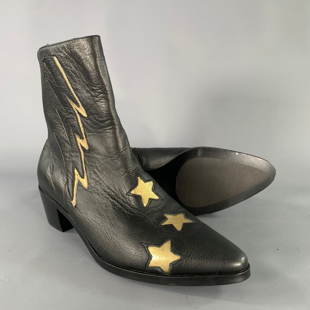 MODERN VICE Size 10.5 Black Gold Leather Stars Side Zipper Boots - Picture 5 of 7